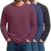 August Alley 3 Pack Men's Long Sleeve Shirts Ribbed Knit Sweater Crewneck Casual Pullover Top Stretchy Undershirt Tee S-3xl