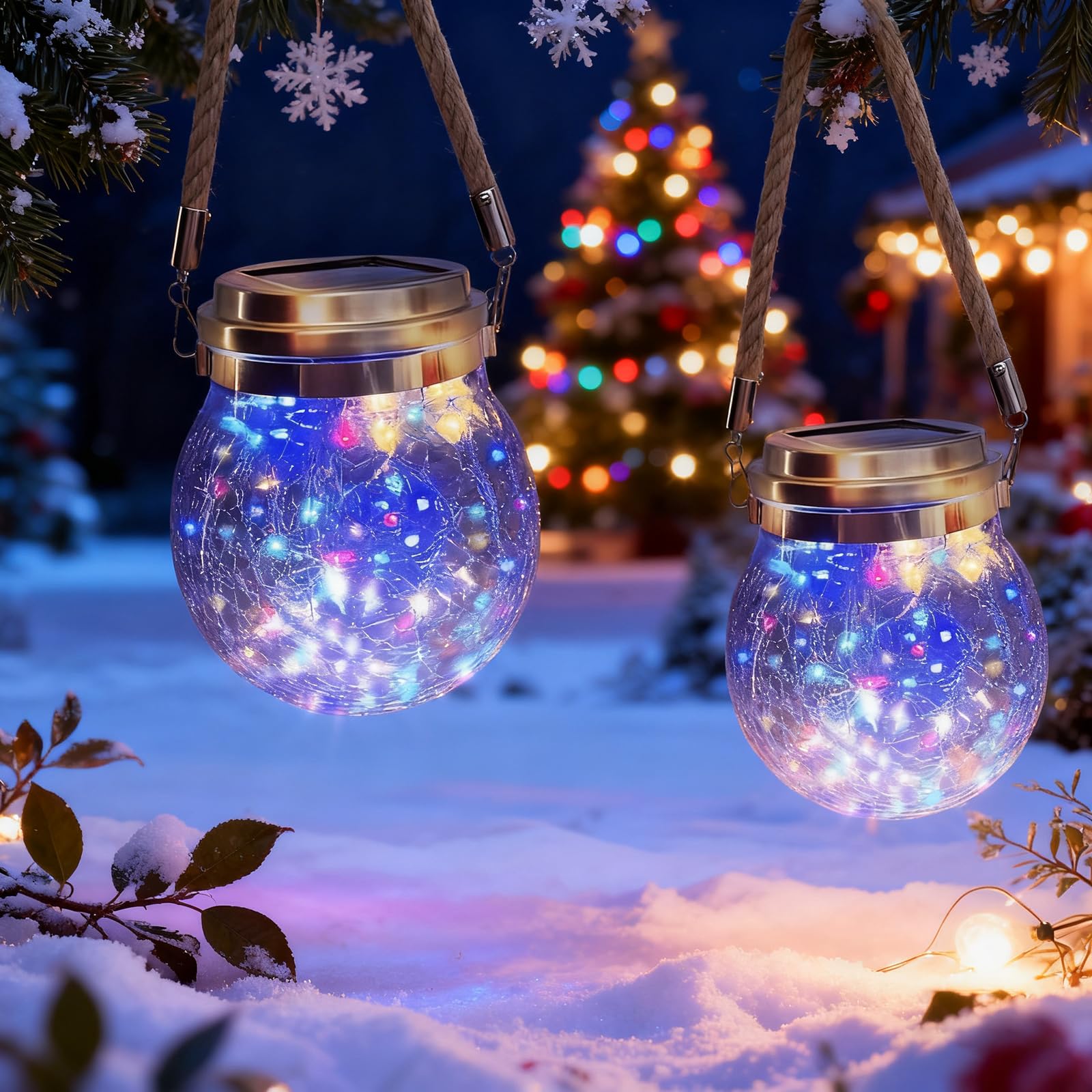 XRR Solar Lanterns Outdoor 2-Pack 30 LED Garden Lights Hanging Waterproof Decorative Lights for Path Patio Lawn Yard Decor (Multicolor)