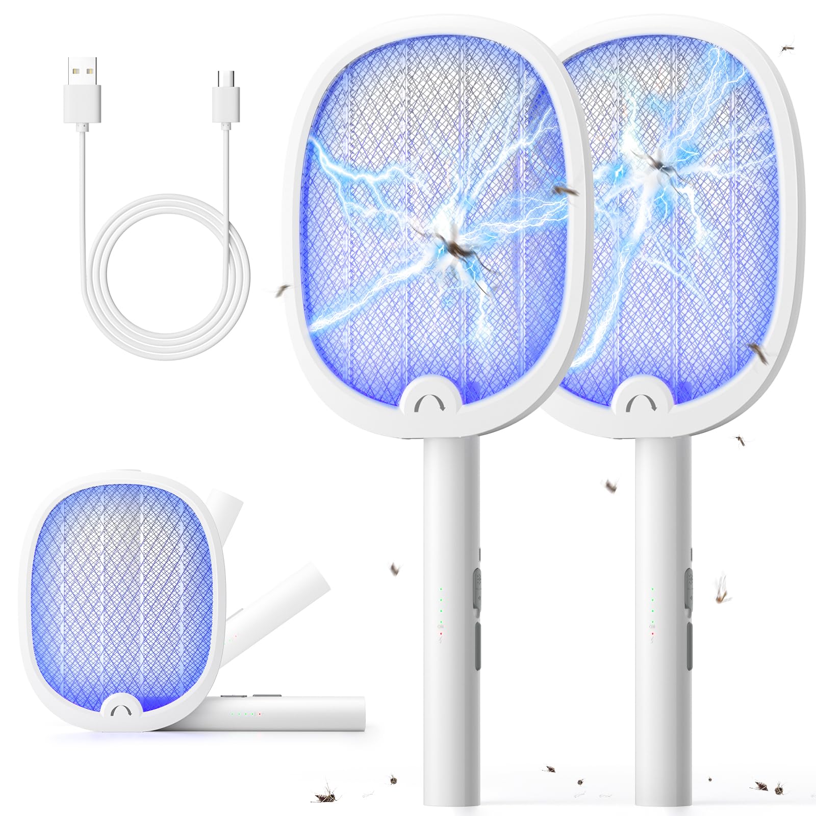 YISSVIC Elektrische Fliegenklatsche Extra Stark klappbar 2in1 Weiß 2 STK