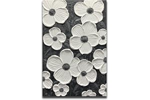 moshinart 24 x 36in Hand-Painted Oil Painting 3D Texture Black White Grey Modern Minimalist Black Abstract Wall Art, Home Office Wall Decoration Petal