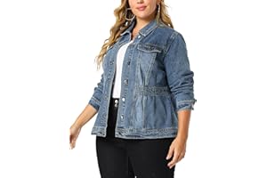 Agnes Orinda Plus Size Denim Jacket for Women Long Sleeve Button Down Washed Front Trucker Jean Jacket 2025 Western Outfit