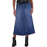 Savi Parker Denim Maternity Maxi Skirt with Pockets – A Line Maternity Jeans Over The Belly Long Pregnancy Denim Skirt