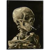 Wieco Art Large Framed Art Skull of a Skeleton with Burning Cigarette,1886 by Vincent Van Gogh Canvas Wall Art for Home Office Bedroom Decoration Canvas Prints Black Framed