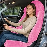 I3DIDEA 1 PCS Fluffy Car Seat Cover, Plush Fuzzy Fur Seat Protector for Winter, Universal Soft Faux Sheepskin Car Seat Cushion for Women Girls Interior Accessories (Pink)