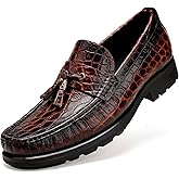 GOLDEN COXES FAMILY Premium Leather Tassel Loafer for Men, Classic Alligator Printed Thick Sole Dress Loafers Shoes for Mens