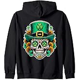 Funny Irish Skull St Patricks Day Sugar Skull Saint Patricks Zip Hoodie