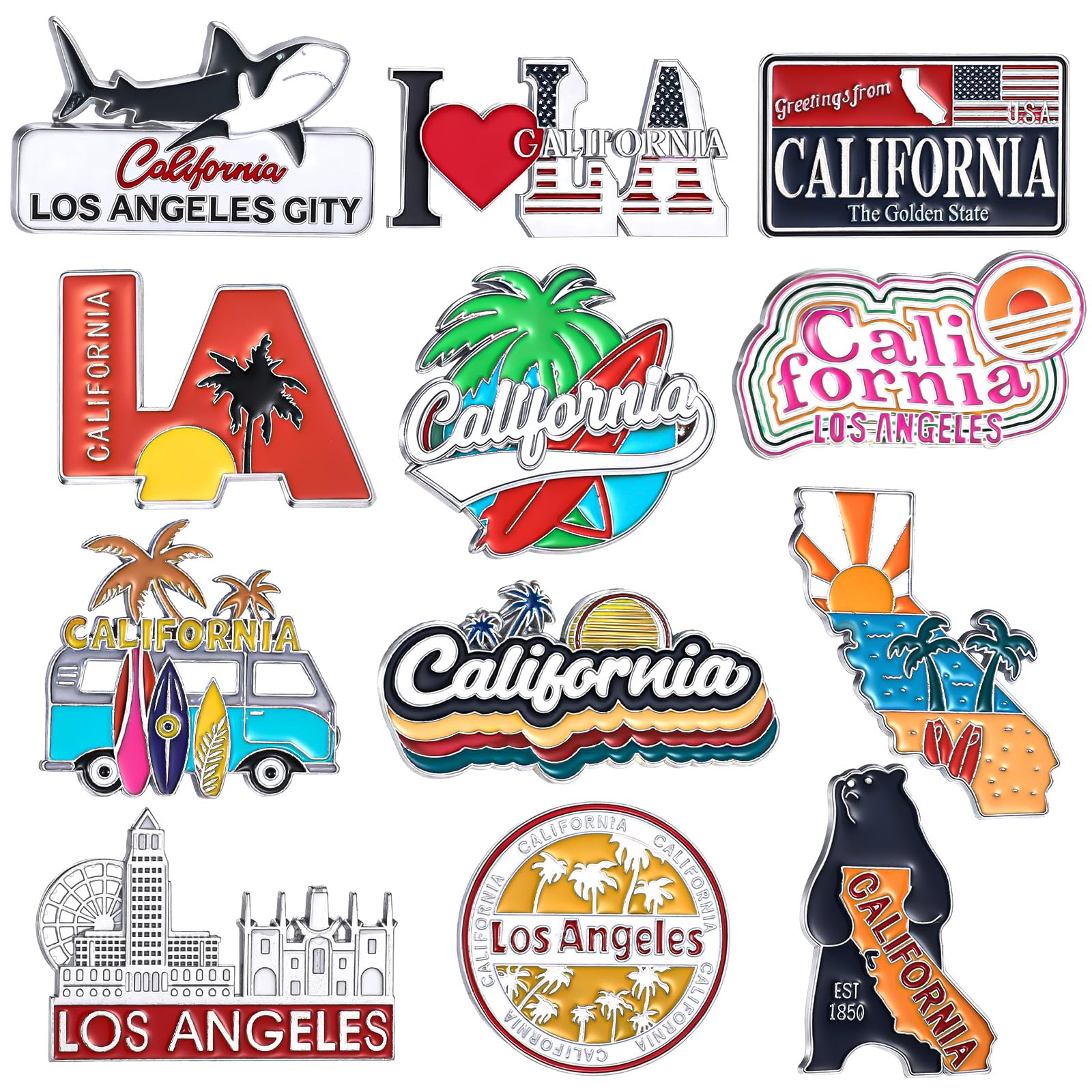 Photo 1 of Konohan 12 Pcs California Magnets for Refrigerator Metal Fridge Magnet Magnetic California Souvenirs Gifts USA State Magnetic Los Angeles City Refrigerator Stickers, USA Flag, Coconut Tree