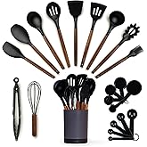 SMIRLY Kitchen Utensils Set – 22-Piece Silicone Cooking Utensils Set, Spatula Set with Holder, Wooden Handle Silicone Kitchen Gadgets for Nonstick Cookware