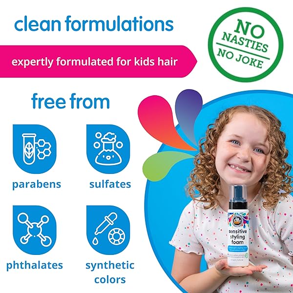 SO COZY KIDS SENSITIVE STYLING FOAM – SENSITIVE FOAM FOR KIDS W/STRAIGHT OR CURLY HAIR – GENTLE NATURAL HOLD STYLER, ROSEMARY (6 FL OZ)