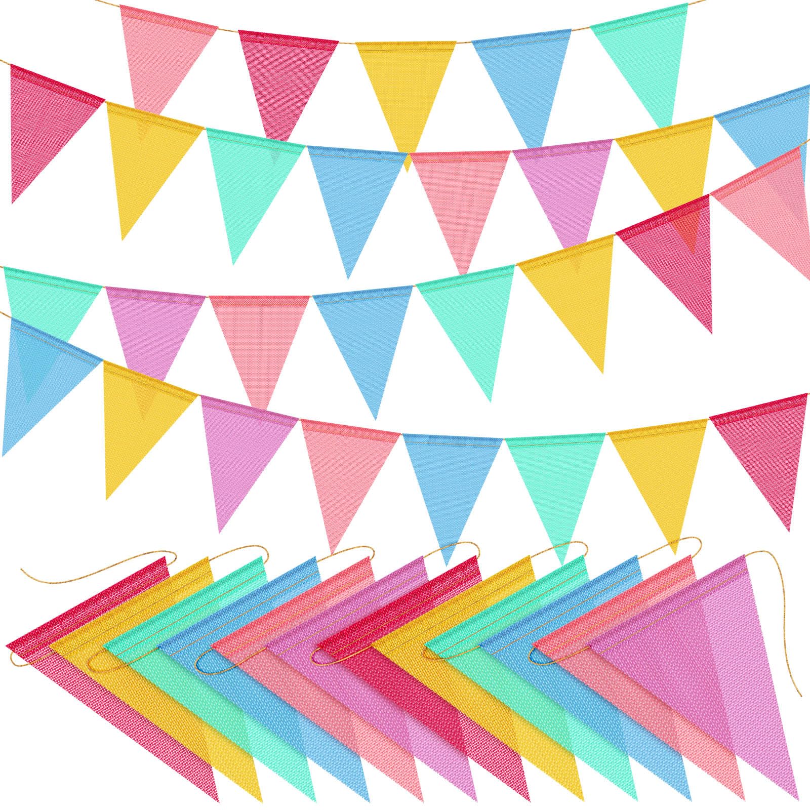 Photo 1 of 144pcs Colorful Pennant Banner Flags 158ft Rainbow Triangle Banners Garland Flag for Classroom Birthday Spring Easter Graduation Festival Wedding Decoration