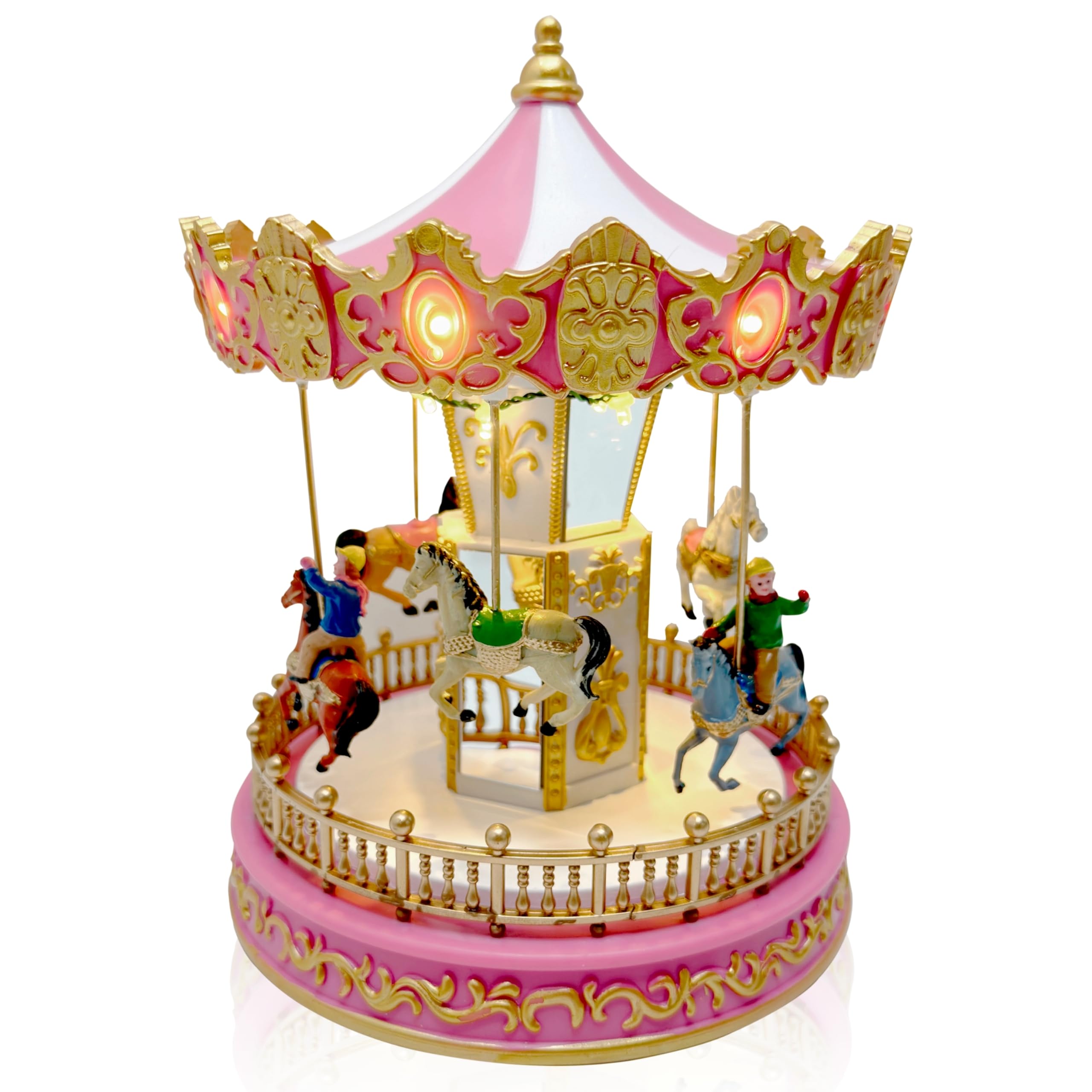 TIN DREAMS | Small Christmas Carousel with Movement, Music and LED Lights | Musical Merry Go Round Carousel | Christmas Village, Miniature, Animated Lighted Scene | Xmas Decoration Ornament for Home