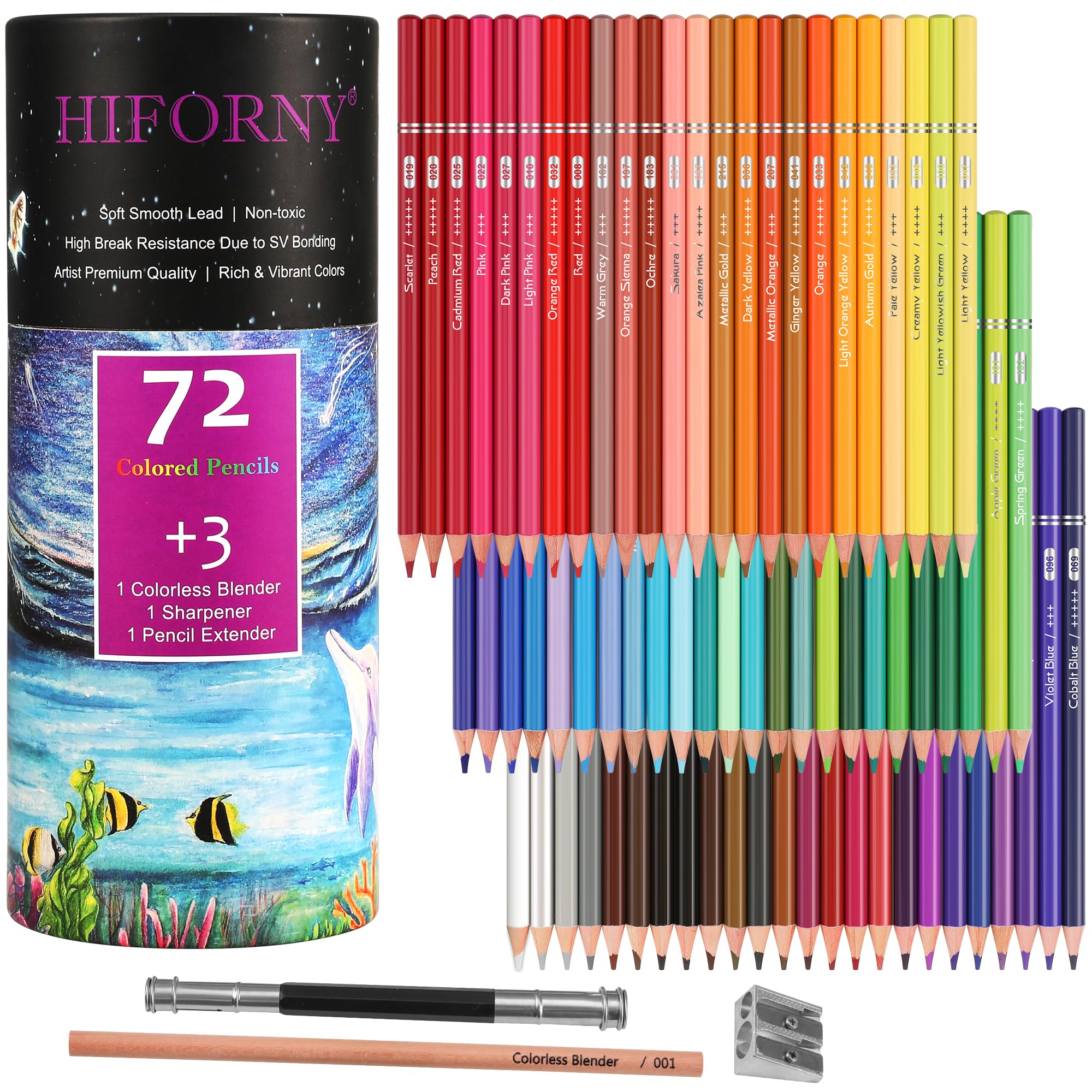 HIFORNY 75 Pack Colored Pencils Set for Adult Coloring,72 Colors Coloring Pencils with Extras,Artists Soft Core,Vibrant Color,Drawing Pencils Art Craft Supplies for Adults Beginners