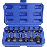 WORKPRO Torx Bit Socket Set, Premium S2 Bits &amp; CR-V Sockets,13-Piece T8-T60 | 1/4", 3/8" and 1/2" Drive Torx Bits, T8-T60, S2 Steel, CR-V Sockets, Bits Set with Storage Case for Auto Repairing