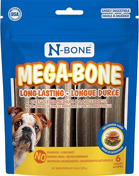 N-BONE MEGA-BONE LONG-LASTING DOG CHEWS, CHEESEBURGER FLAVOR, 6COUNT,...