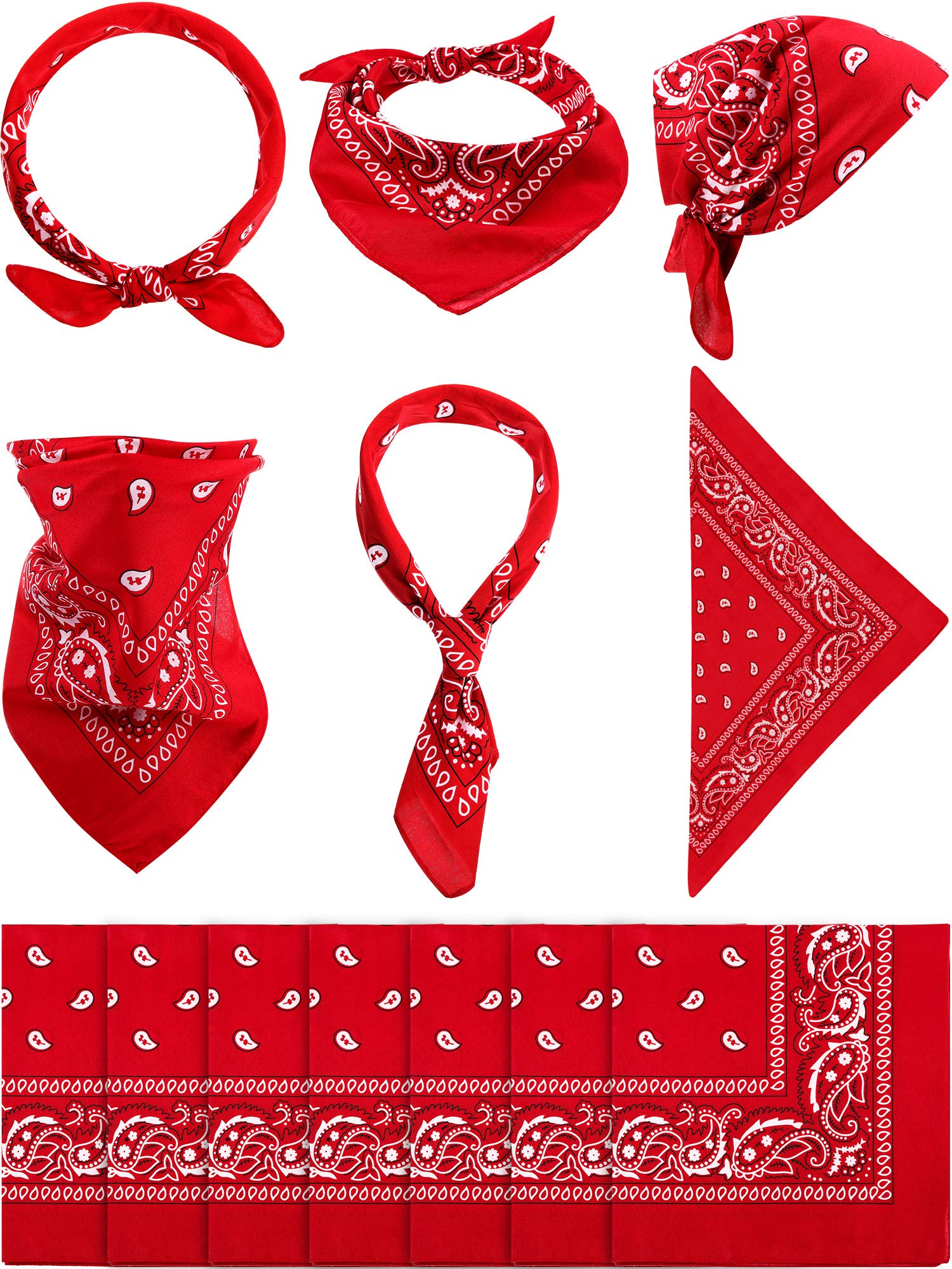 Paisley Bandanas Cowboy Bandanas Unisex Novelty Print Head Wrap Scarf Wristband (Red, 12 Pieces)