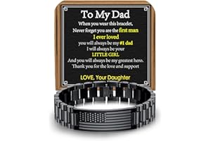 VULETO American Flag Bracelet Gifts for Dad Stepdad New Dad Husband, Stainless Steel Watch Bracelet Birthday Christmas Stocking Stuffers Military Patriotic Jewelry Gifts for Men Him