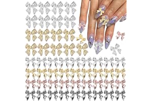 UOTEY 60 Pcs Metal Bow Nail Charms, Alloy Nail Bows 3D Golden Silver Gray Bowknots Charms for Nails, Luxury Shiny Bow Tie Nail Gems Charms, Nail Art Accessories Manicure Nails DIY Charms