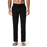 DELCARINO Men's Drawstring Linen Pant Elastic Waist Relaxed-Fit Casual Beach Trousers