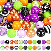 Poen 100 Pcs 20 mm Halloween Rhinestone Bubblegum Beads for Pens Bulk Crystal Resin Acrylic Plastic Spacer Chunky Beads for Halloween DIY Craft Keychain Necklace Bracelet Jewelry Making Holiday Decor
