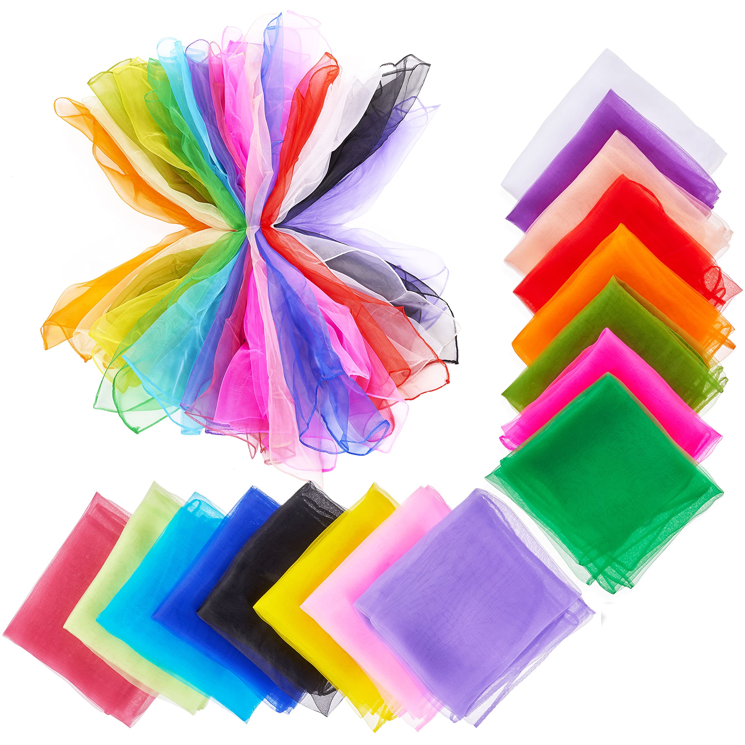 THE TWIDDLERS - 32 Multi-colour Dance Scarves Baby Sensory Silk Fabric Scarf for Kids Juggling Gym Dance Rhythm Magic Props Accessories - 60x60cm