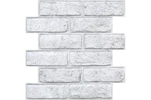 SMOOSTIKC 3D Faux Brick Peel and Stick Tile-10 Pcs of 11.8"X11.8" Small Size Thin PVC Grey Spot Design Whitewash Brick Wall Panels Textured Paneling for Kitchen Backplash and Interior Decor