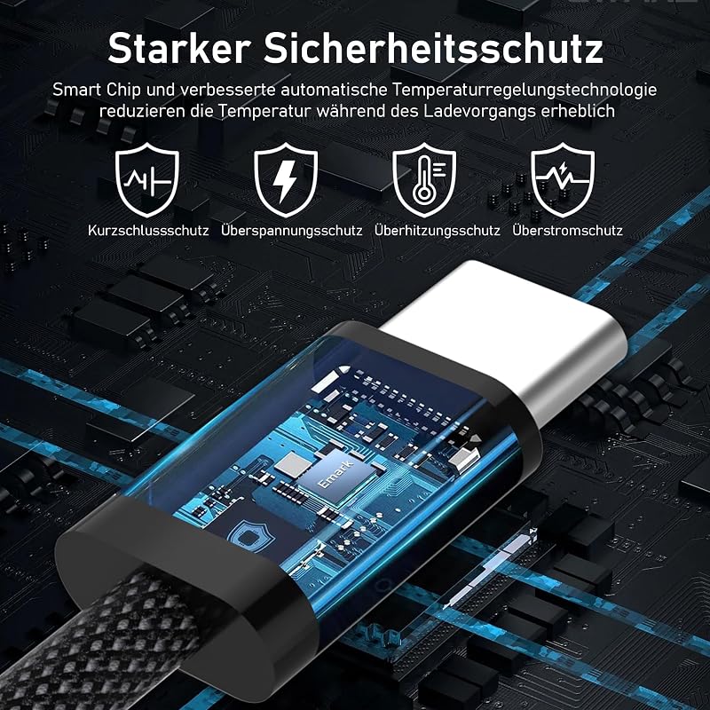 USB C auf USB C Kabel 60W：[2M+1M+1M+0.5M] 4Stück Ladekabel USBC USBC Schnellladekabel Nylon Datenkabel USB Typ C Ladekabel Kompatibel mit iPhone 17 16 15 Galaxy S26 S25 S24 S23 iPad MacBook