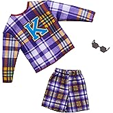 Barbie Clothes, Ken Doll Fashions and Accessories Set with 1 Complete Outfit for Ken Including Plaid Sweater, Shorts and Shad