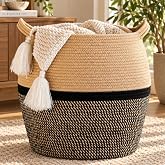 KAKAMAY Woven Baskets for Storage(17"x17"),Large Cotton Rope Woven Baby Laundry Hamper,Collapsible Laundry Basket, Blanket Ba