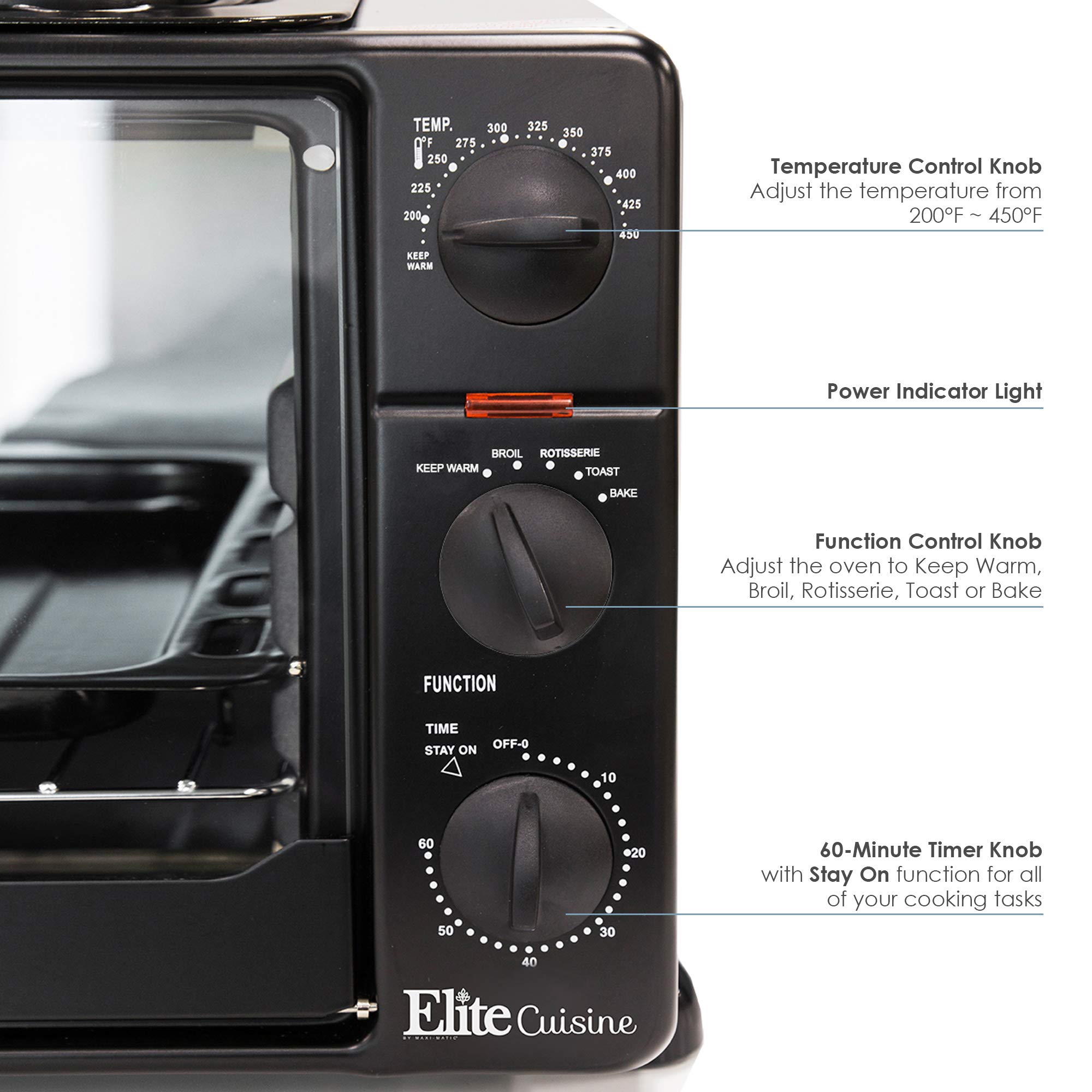Elite Cuisine ERO2008S Countertop XL Toaster Oven with Rotisserie