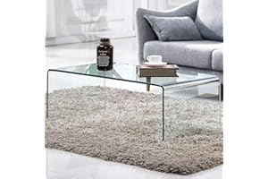 FENGHUA GLASS HOME Premium Tempered Glass Coffee Table,Small Modern Clear Coffee Table for Living Room,Match Well with Rug (39.4x19.7x13.8)