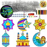 Ayhuhra 30 Sets Ramadan Suncatcher Crafts Kits Eid Al Fitr Sun Catchers DIY Window Art Moon and Star Suncatchers Lantern Mosque Sun-Catcher for Islamic Craft Ramadan Mubarak Decorations