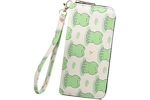 Fanwill Frog Print Wallet For Women Kawaii Purse Cluth Wristlet Strap Zip Around Card Holder (Frog)