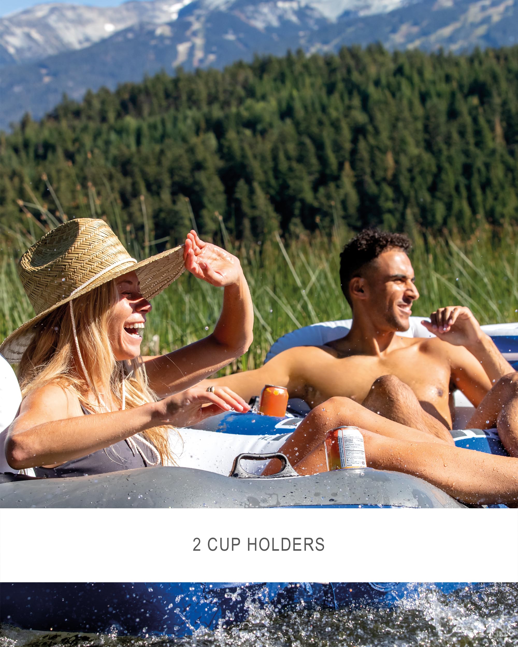 Intex 58837EP River Run 2 Inflatable Floating Lounge: Comfortable Backrests – Built-in Cup Holders – Cooler with Lid – 2 Person – 440lb Weight Capacity