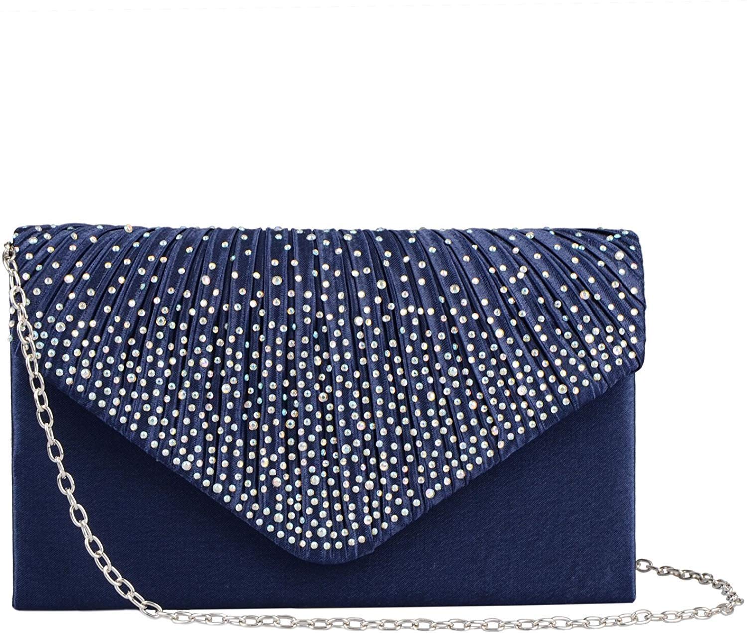 Kaever Women's All Seasons Satin Evening Bag Crystal/Rhinestone for Wedding/Evening/Formal Party, Navy blue, 21 x 13 x 5 cm, Casual