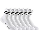 Antrop Quarter Crew Cotton Heel Tab Athletic Running Cushion 6 Pairs Socks, White, 9-12