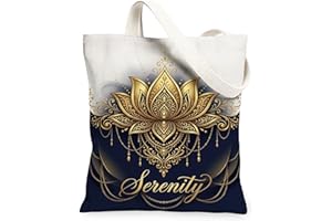Water Lily Canvas Tote Bag for Women, Elegant Bohemian Gold Chains None Navy Washable Reusable Everyday Tote Bags Ideas for