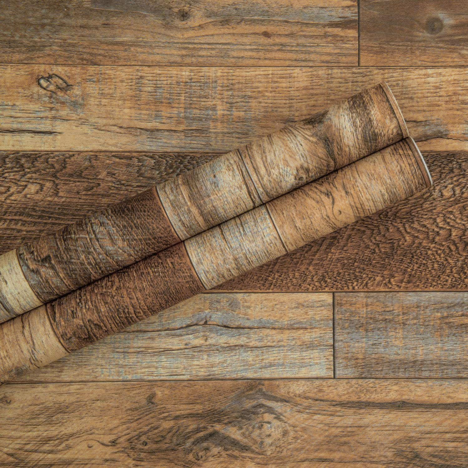 Photo 1 of 17.71''×118'' Distressed Wood Plank Wallpaper Peel and Stick Rustic Wood Grain Pattern Wall Paper Removable Self Adhesive Brown Shiplap Vinyl Film Decorative Wooden Look