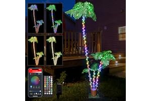 LPHIANX 7Ft Lighted Palm Tree with 3 Trunks, 242 RGB LEDs, Prelit Fake Tree Lights, DIY Color Changing, Music Sync, App & Remote Control, Outdoor Decoration for Bars, Patio, Beach, Pool, Yacht Party