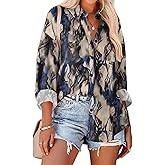 Zeagoo Womens Button Down Shirts Oversized Long Sleeve Floral Printed Blouses Casual Work Tops Drop Shoulder Outfit Clothes