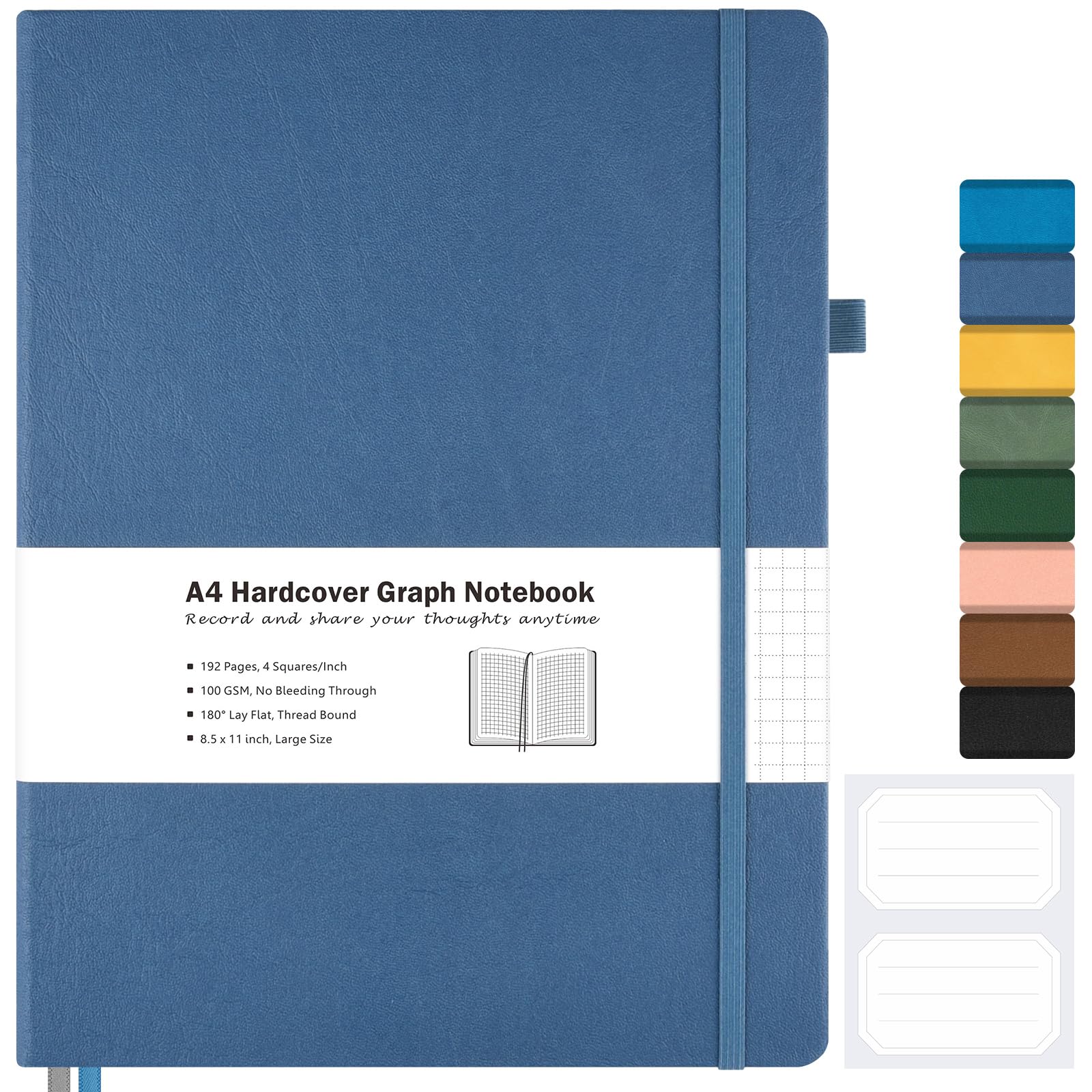 Photo 1 of Graph Paper Notebook, Hardcover Notebook 8.5 x 11, Grid Notebook Journal for Women, Men, Large Leather Journals for Writing, Thick Paper, A4 Notebooks for Work, School Supplies, Engineering Blue