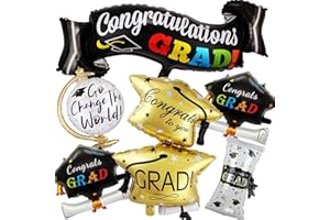 Pensar 6Pcs Graduation Balloon Congrats Grad Cap Diploma Globe Banner Foil Balloons for Graduation Decorations, Class of 2026