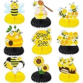 Outus 9 Pcs Honey Bee Baby Shower Party Decoration Centerpiece Bumble Honeycomb Centerpieces Table Decoration for Bee Day Themed Gender Reveal Birthday Party Supplies