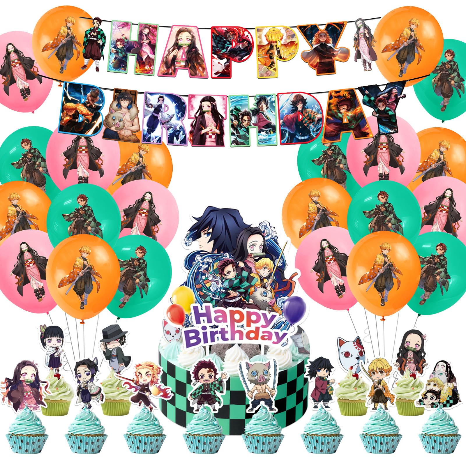 Slayer Birthday Decorations for Boys Girls- Anime Kids Party Decorations Birthday Balloons Happy BirthDay Banner Latex Balloons Cake Topper for Theme Party Supplies — image 1