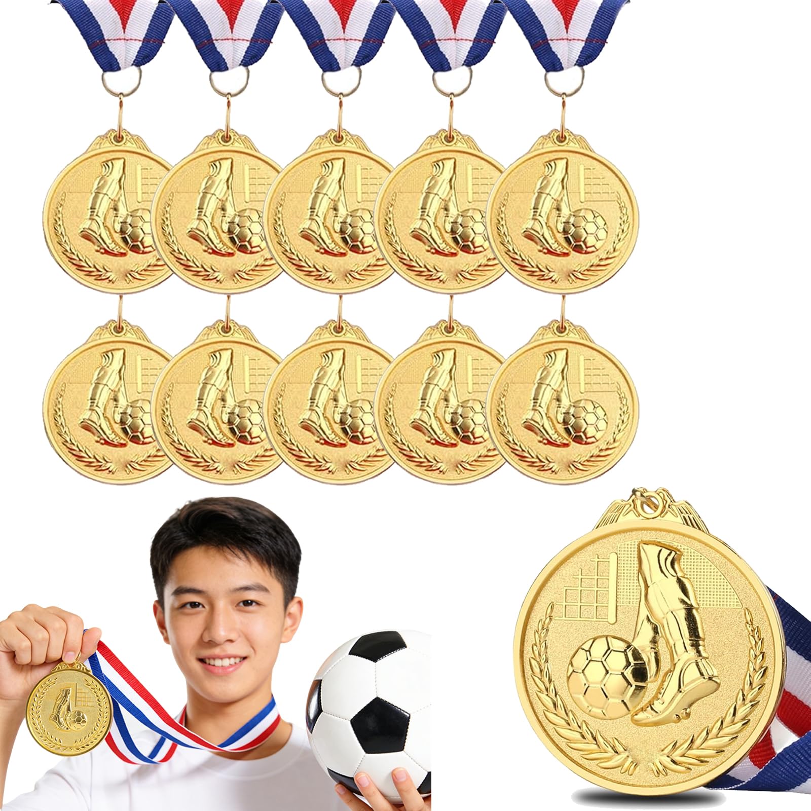 CTForest Pack of 11 Gold Plastic Medals for Children, Gold Medal Metal, for Winning Football Tournaments and as a Gift for Children (Football)
