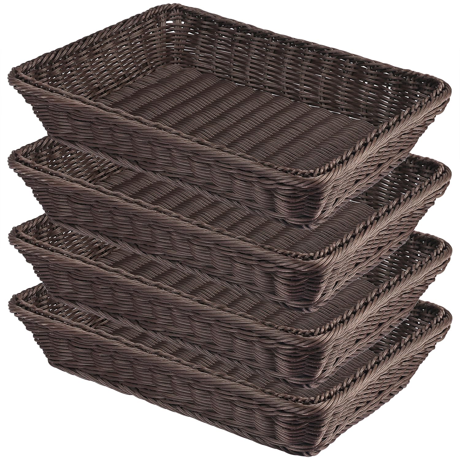 Photo 1 of 4 PCS 16x12 Inch Wicker Bread Basket, Woven Serving Basket, Tabletop Food Serving Basket for Restaurant, Bakery, Family Party, Hotel, Fruits, Vegetables and Snacks, Coffee