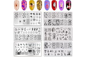 OCOUYVD 6 Pcs Halloween Nail Stamping Plate Skull Bat Witch Spider Web Halloween Nail Stamper Kit Pumpkin Grimace Blood Design Nail Template Decoration