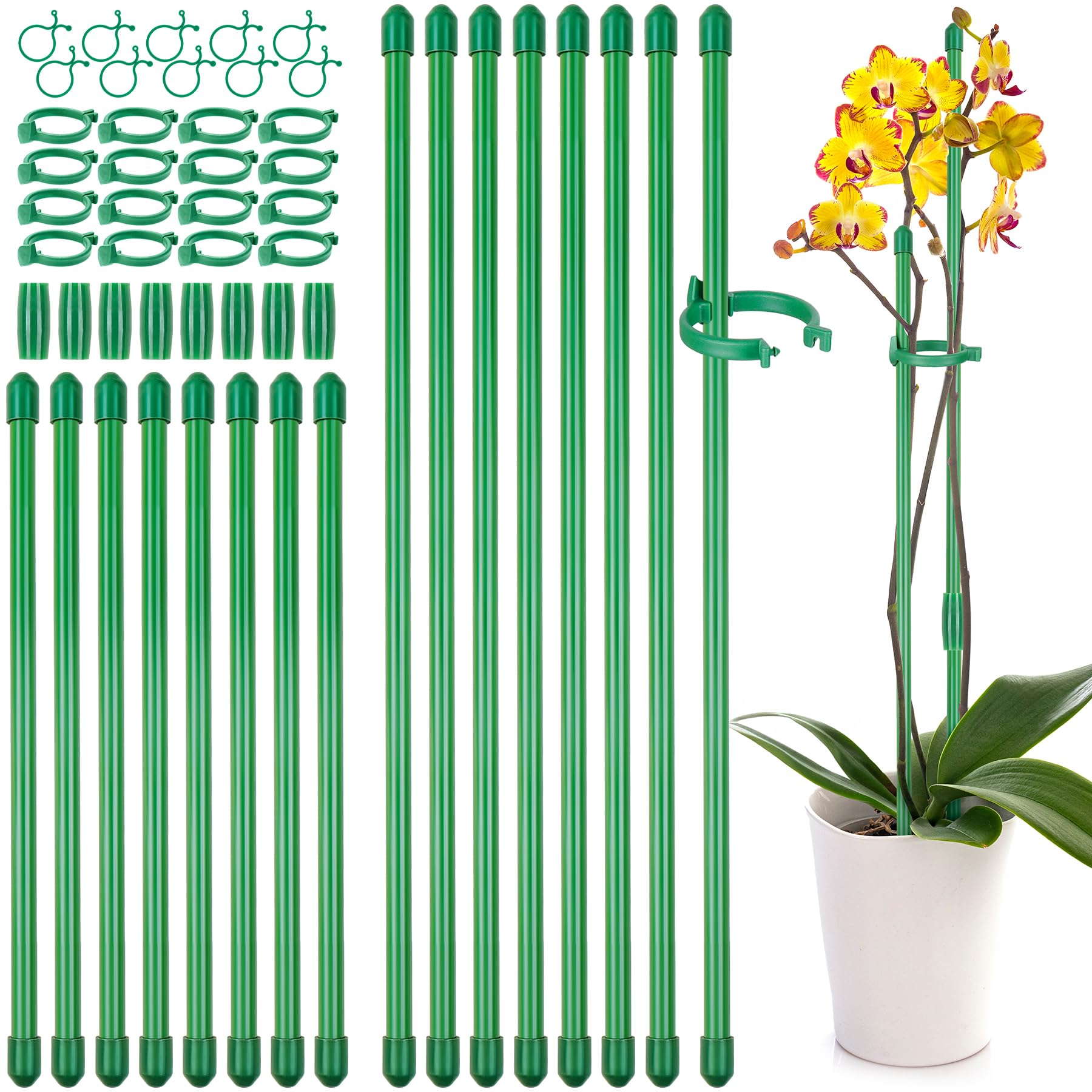 NiHome 16Pcs Plant Stakes, Adjustable Length Orchid Stake 17inch &11inch with Clips for Indoor Outdoor,Garden Pole for Rose Vegetables Potted Tomato