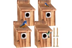 JZTKQTM 4-Piece Outdoor Bird House Set, Bird Houses for Outside with Metal Guards, Safety Locks, Flight Slots, & Ventilation, Bluebird Houses with 1-1/2" Entrance for Bluebirds, Wrens, Finches