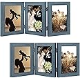 Golden State Art, 5x7 Three Picture Frame Trifold Hinged Photo Frame with 3 Openings, Desk Top Family Picture Collage, with Real Glass (5x7 Triple, Blue, 2-Pack)