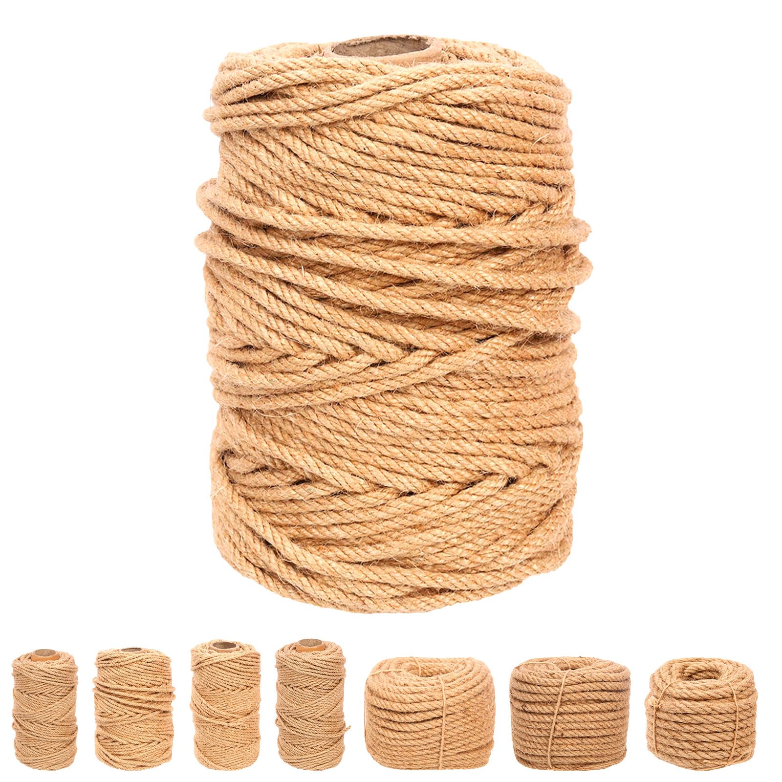 Swpeet 5mm x 328 Feet Jute Twine Braided Natural Jute Rope, Long Twine String Wrapping Packing Gardening Crochet Perfect Arts Crafts Gift Twine Christmas Twine for Craft Projects, Wrapping, Packing